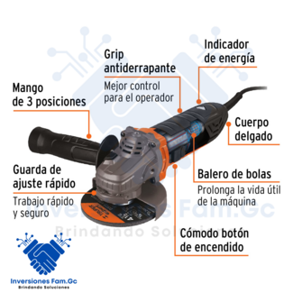 AMOLADORA ERGO PRO 4-1/2" DE 850 W, 220 V, TRUPER