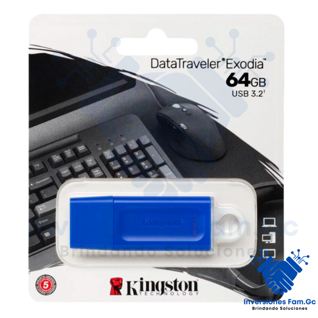 MEMORIA FLASH USB KINGSTON DATATRAVELER EXODIA 64GB USB 3.2 GEN 1 COLOR AZUL.