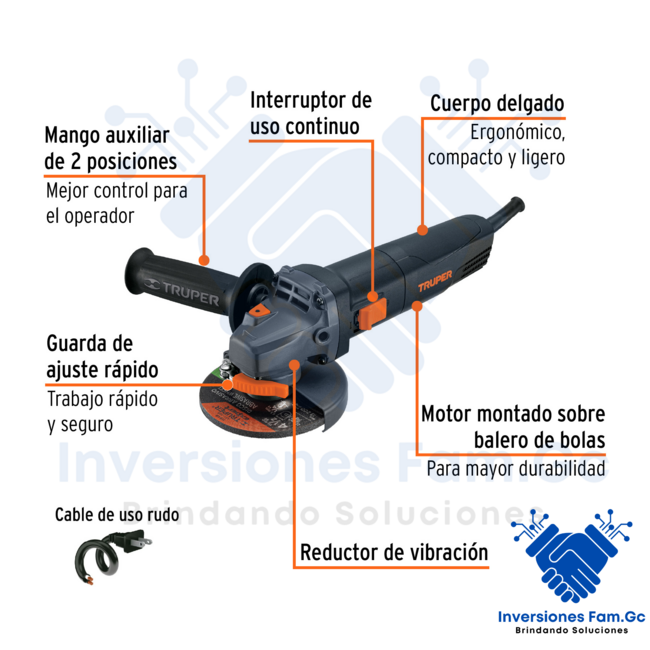 AMOLADORA INDUSTRIAL 4-1/2" DE 850 W, 220 V, TRUPER