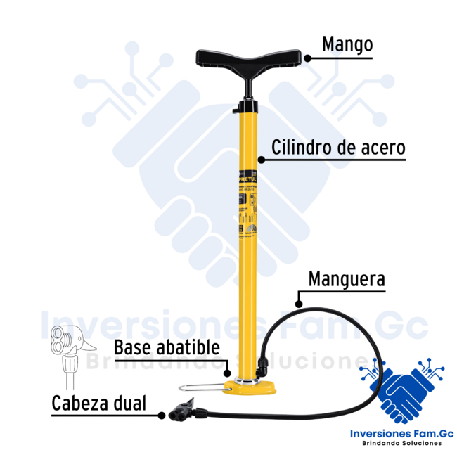 INFLADOR MANUAL DE ACERO 80 PSI PRETUL