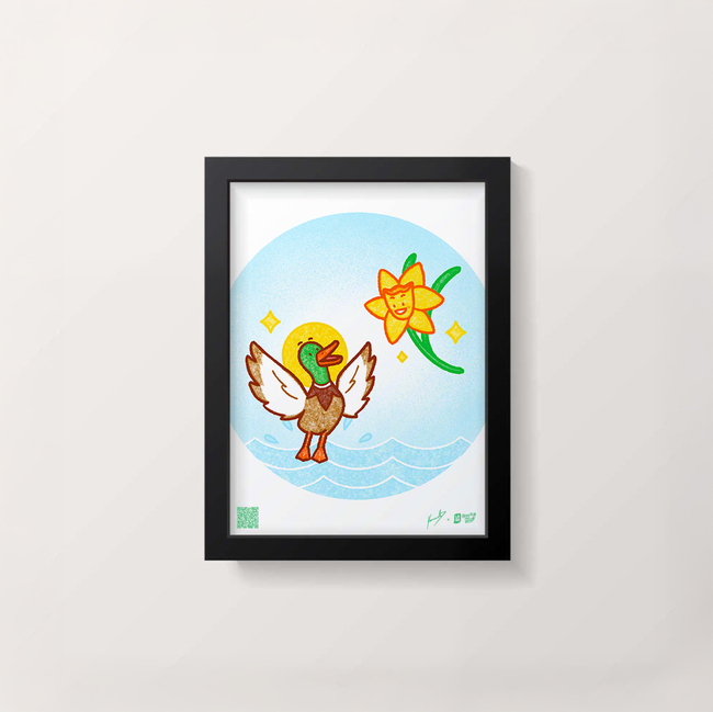 Cuadro "Un Pato y Una Flor" 13 x 18cm by @laralaraworld