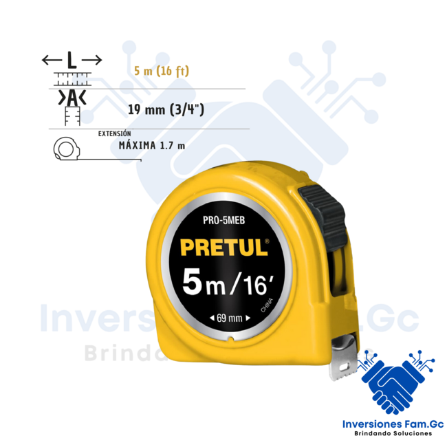 WINCHA AMARILLA 5 M CINTA 19 MM EN TARJETA PRETUL