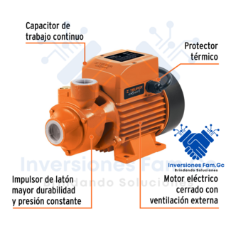 BOMBA PERIFÉRICA PARA AGUA 1/2 HP, 220 V, 60 HZ