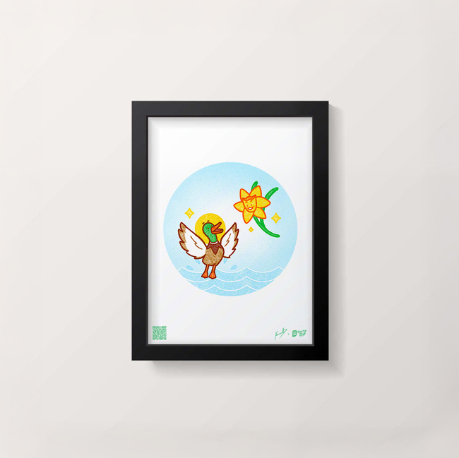 Cuadro "Un Pato y Una Flor" 13 x 18cm by @laralaraworld