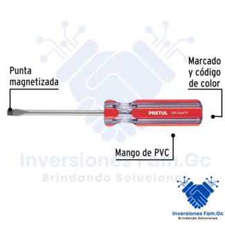 DESARMADOR PLANO 1/4 X 4 MANGO DE PVC PRETUL