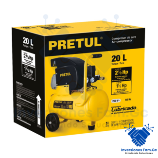 COMPRESORA LUBRICADA DE AIRE, 20 L, 220 V/60 HZ, PRETUL