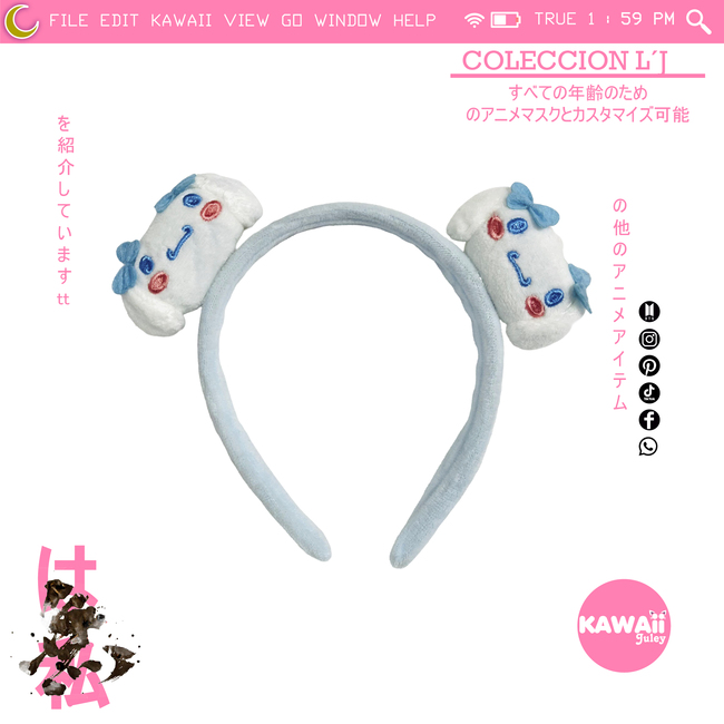 VINCHA CINNAMOROLL -COLOR CELESTE BORDADO