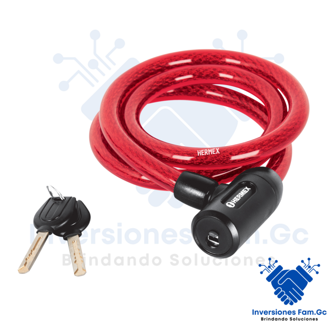 CANDADO DE CABLE CON LLAVE 15MM X 1.20 M HERMEX