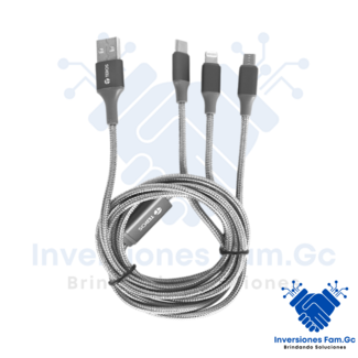 CABLE USB TEROS TE-70210W TIPO A - TIPO C LIGHTNING MICRO USB 3.5A 17.5W MAX GRIS TE-70210W