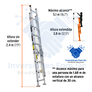 ESCALERA DE EXTENSIÓN, TIPO III, 16 PELDAÑOS, TRUPER