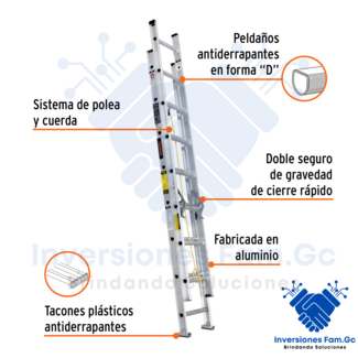 ESCALERA DE EXTENSIÓN, TIPO III, 16 PELDAÑOS, TRUPER