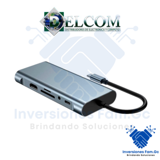 ADAPTADOR HUB CONVERTIDOR DE USB TIPO C A 11 EN UNO, HDMI, VGA, USB 3.0, LAN RJ45