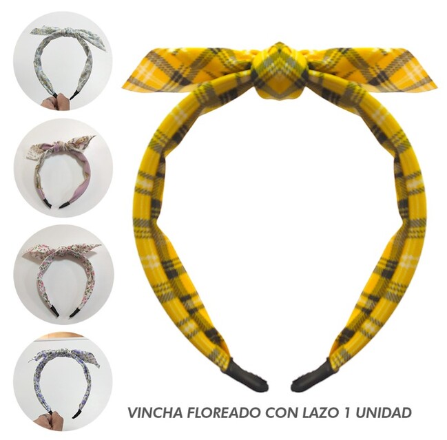 Vincha Floreado Con Lazo 1 Unidad Modelo Variado