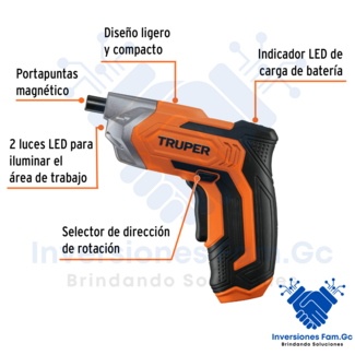 DESTORNILLADOR INALÁMBRICO PROFESIONAL 3.6V 220V TRUPER