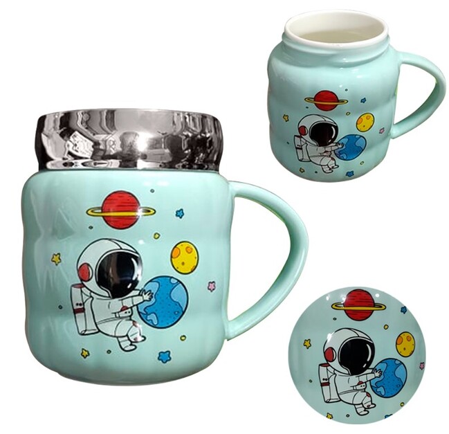 Taza De Café Cerámico Astronauta Con Tapa Espejo