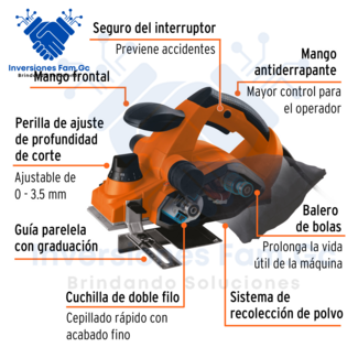 CEPILLO ELÉCTRICO PROFESIONAL 3-1/4",850W 220V, TRUPER