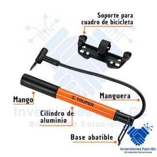 MINI INFLADOR MANUAL DE ALUMINIO PARA BICICLETA 60 PSI TRUPER