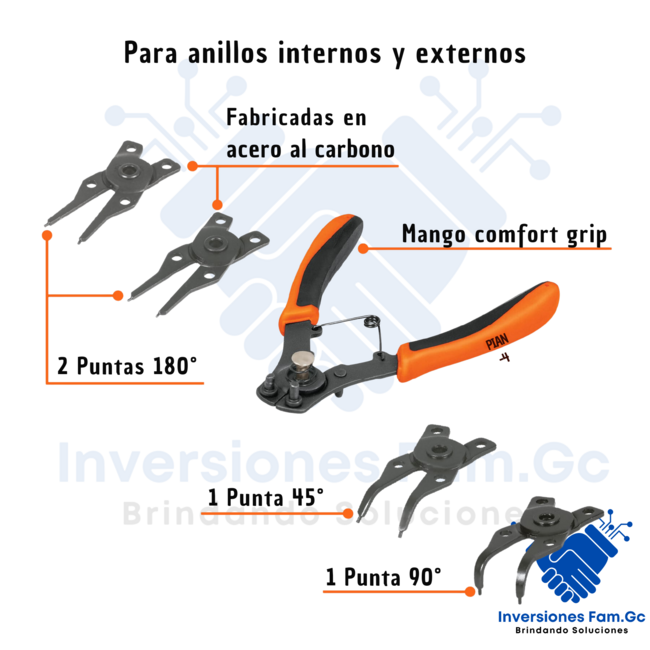 PINZA PARA ANILLOS DE RETENCIÓN 6" 4 CABEZAS INTERCAMBIABLES