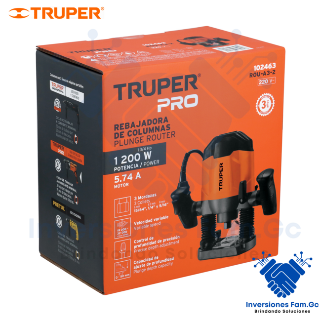 ROUTER PROFESIONAL 1-3/4 HP, 1200W, 220V, TRUPER