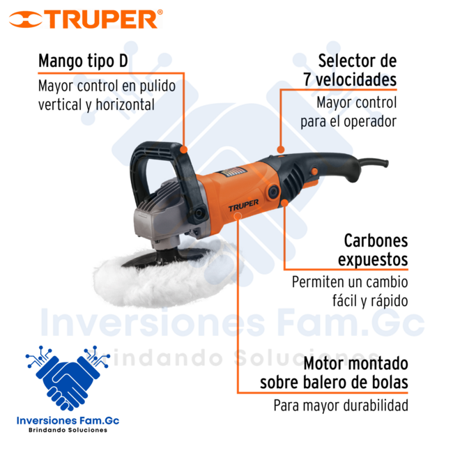 PULIDORA PROFESIONAL 7" DE 1200 W, 220 V, TRUPER