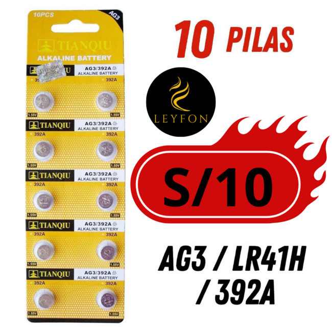 Pilas LR41H (AG3) Blister x 10 Unid 1.5v