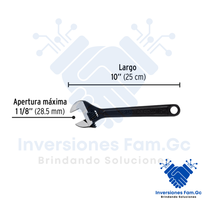 LLAVE FRANCESA 10" FOSFATADA, PRETUL