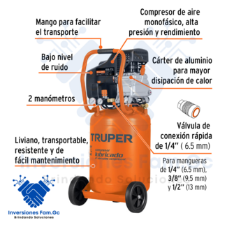 COMPRESORA VERTICAL, 50 L, 3-1/2 HP (POTENCIA MÁXIMA ), 220V, TRUPER