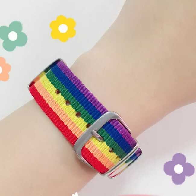 PULSERA TEJIDA DE CUERO  TIPO CORREA ARCOIRIS