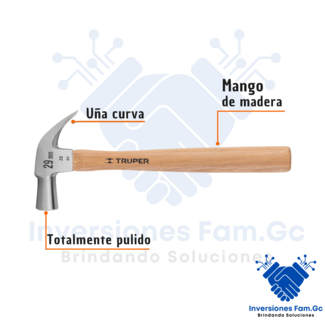 MARTILLO CABEZA CÓNICA 29 MM UÑA CURVA MANGO MADERA TRUPER