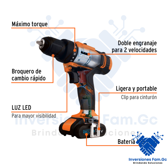 TALADRO / DESTORNILLADOR INALÁMBRICO 3/8", PROFESIONAL 12 V